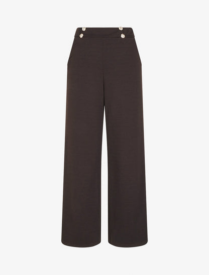 Pantalon fluide taille ornée de boutons - Marron foncé - 1