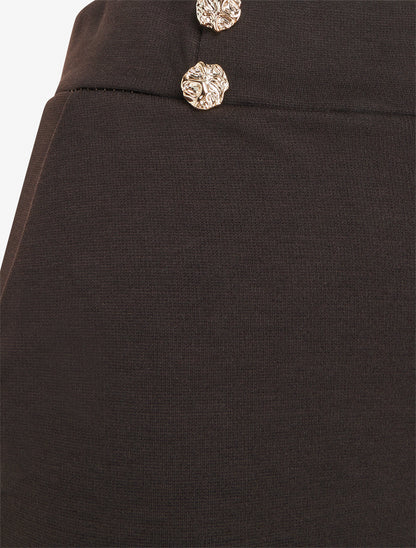Pantalon fluide taille ornée de boutons - Marron foncé - 3