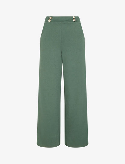 Pantalon fluide taille ornée de boutons - Kaki - 1