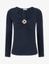 Pull fin uni à empiècement bijou - Marine - 1