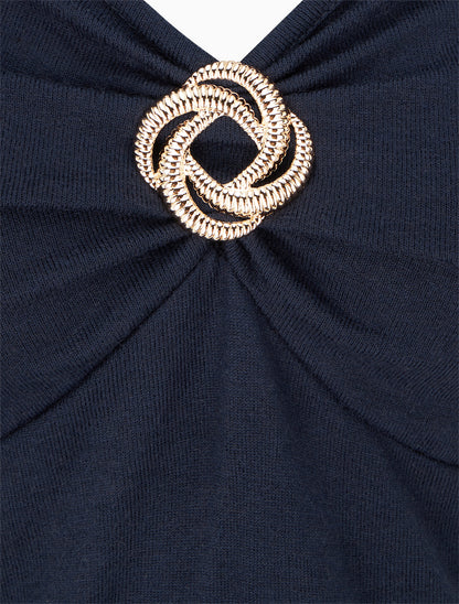 Pull fin uni à empiècement bijou - Marine - 3