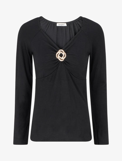 Pull fin uni à empiècement bijou - Noir - 1