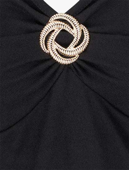 Pull fin uni à empiècement bijou - Noir - 3