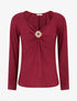Pull fin uni à empiècement bijou - Bordeaux - 1