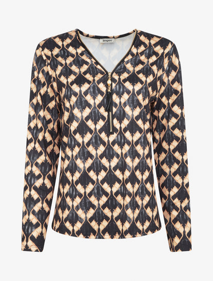 Blouse imprimé fantaisie à col zippée - Noir - 1