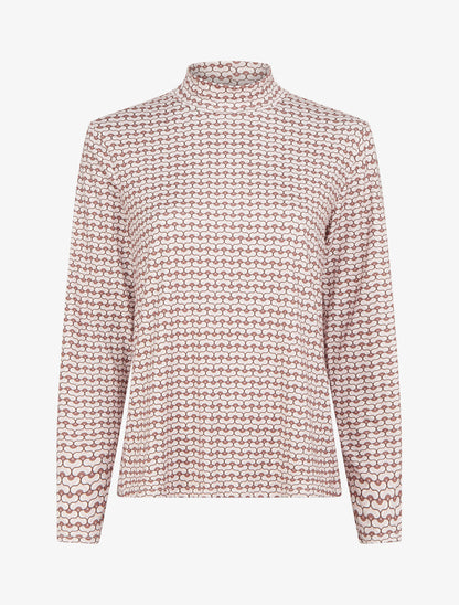 Top imprimé rétro à col roulé - Beige - 1
