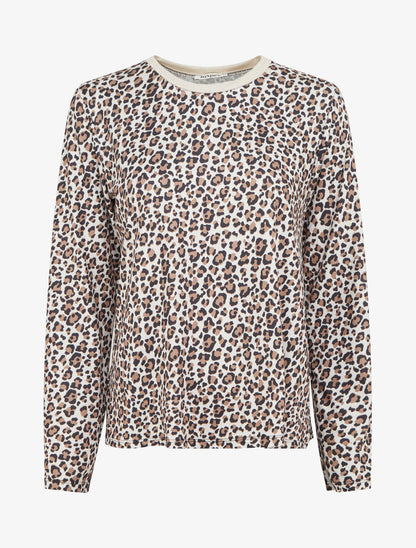 Top imprimé léopard à col rond irisé - Beige - 1