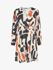 Robe élastiquée à imprimé fantaisie - Noir - 1