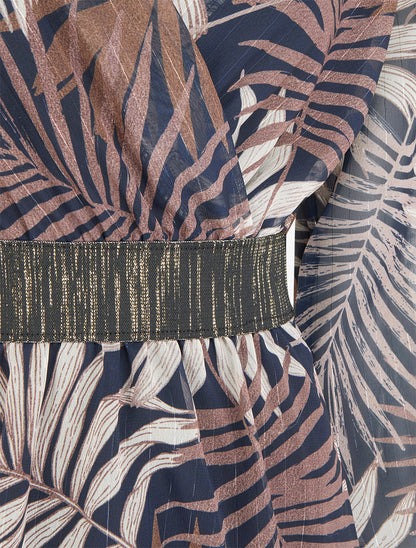Robe cintrée en voile imprimé feuillage - Marine - 3