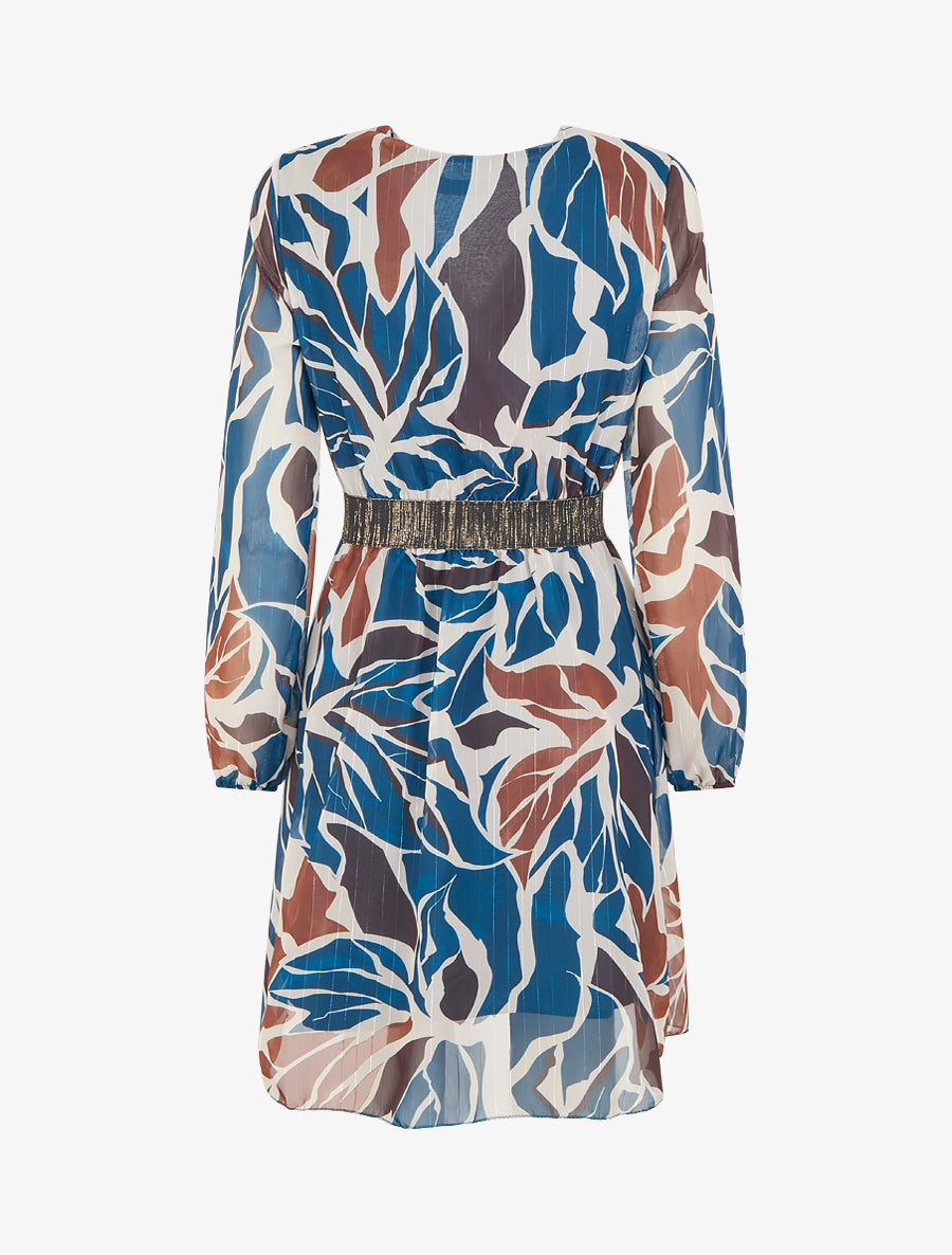 Robe cintrée en voile imprimé abstrait - Bleu lagon - 2