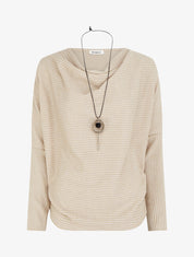 Pull fin rayé à col bénitier - Beige - 1