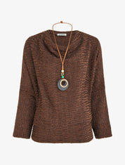 Pull duveteux à manches longues - Marron - 1