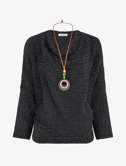 Pull duveteux à manches longues - Noir - 1