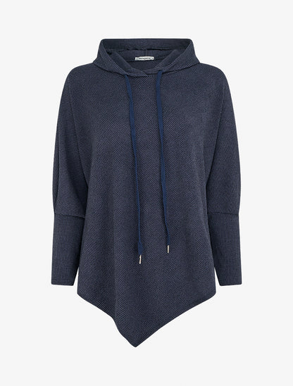 Pull fin asymétrique à capuche - Marine - 1
