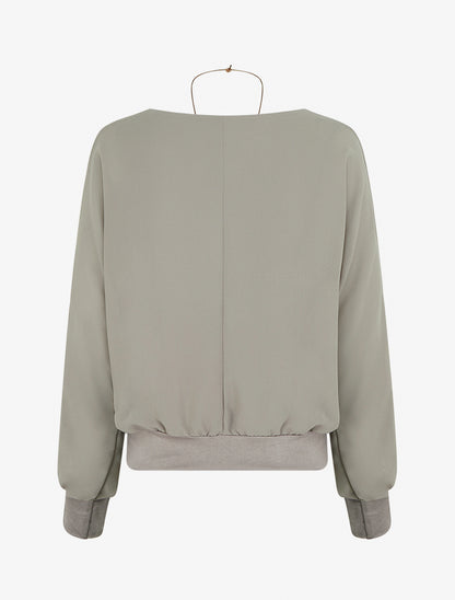 Blouse unie en voile à manches longues - Gris - 2