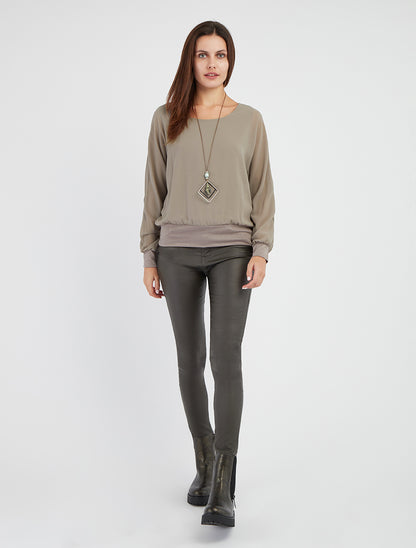 Blusa unita in voile a maniche lunghe - Grigio