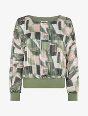 Blouse en voile imprimé fantaisie à détail irisé - Kaki - 1