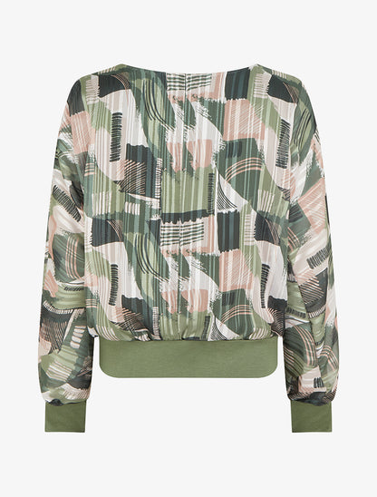 Blouse en voile imprimé fantaisie à détail irisé - Kaki - 2
