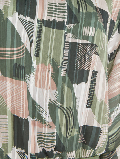 Blouse en voile imprimé fantaisie à détail irisé - Kaki - 3