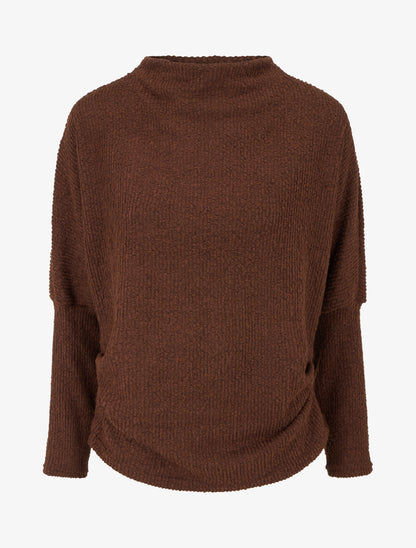 Pull texturé à manches longues - Marron - 1