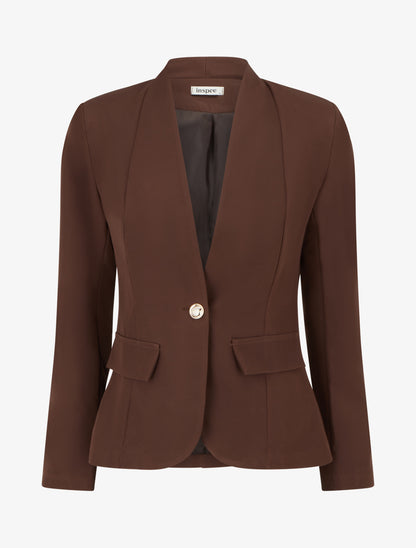 Blazer uni boutonné - Marron - 1