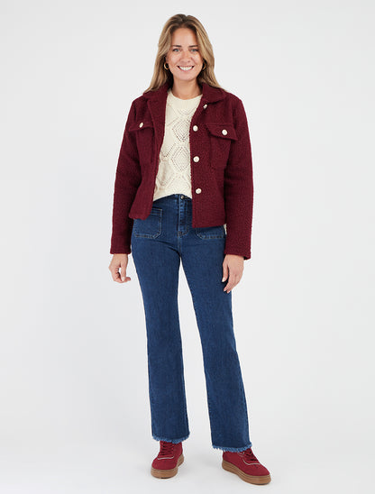 Cappotto corto effetto lana bouclé - Bordeaux