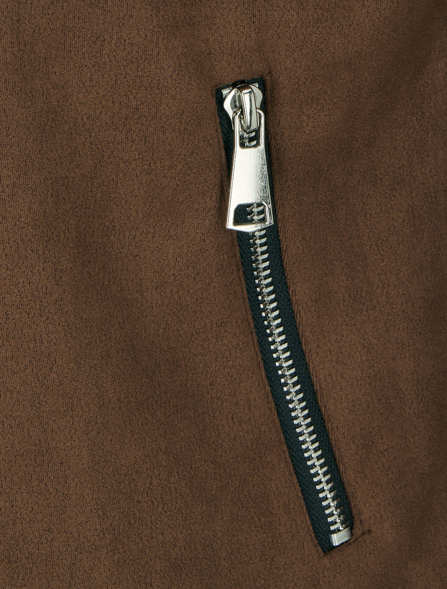Giacca in camoscio sintetico con tasche decorative con zip - Marrone