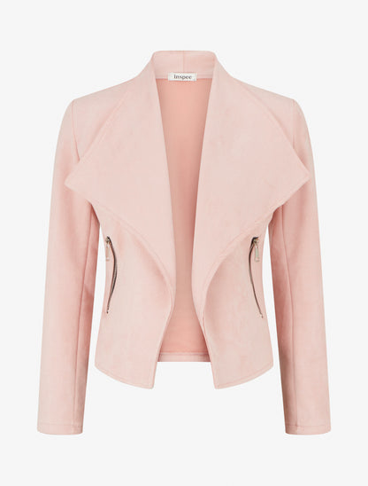 Veste en suédine à poches décoratives zippées - Rose - 1