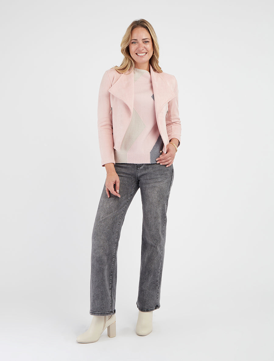 Giacca in camoscio sintetico con tasche decorative con zip - Rosa