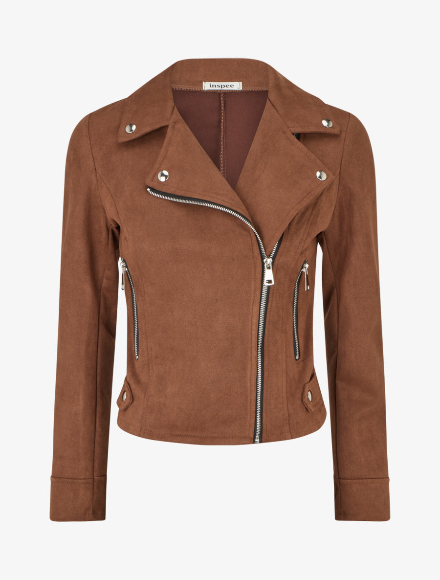 Veste en suédine à fermeture zippée - Marron - 1