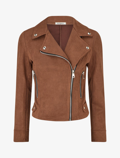 Veste en suédine à fermeture zippée - Marron - 1