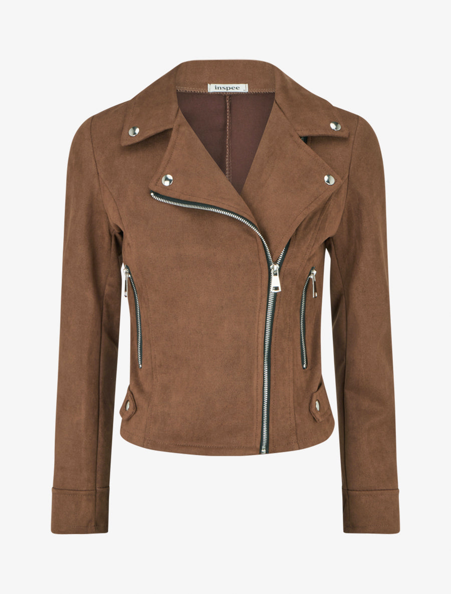 Giacca in suede con chiusura a zip - Marrone