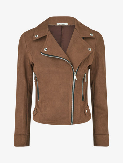 Giacca in suede con chiusura a zip - Marrone