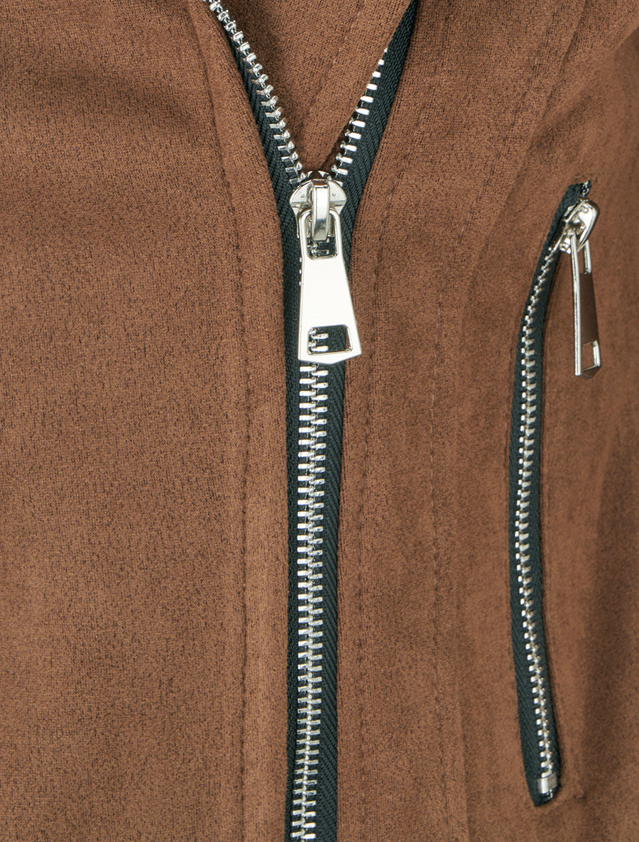 Giacca in suede con chiusura a zip - Marrone