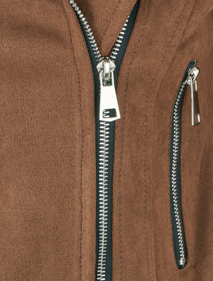 Giacca in suede con chiusura a zip - Marrone
