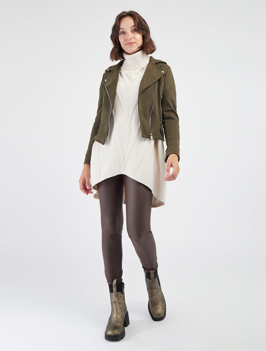 Giacca in suede con chiusura a zip - Cachi