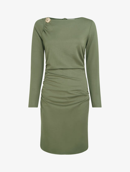 Robe droite à col bateau bijou - Kaki - 1