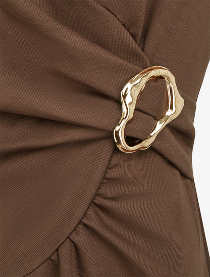 Robe patineuse sans manches à boucle - Marron - 3