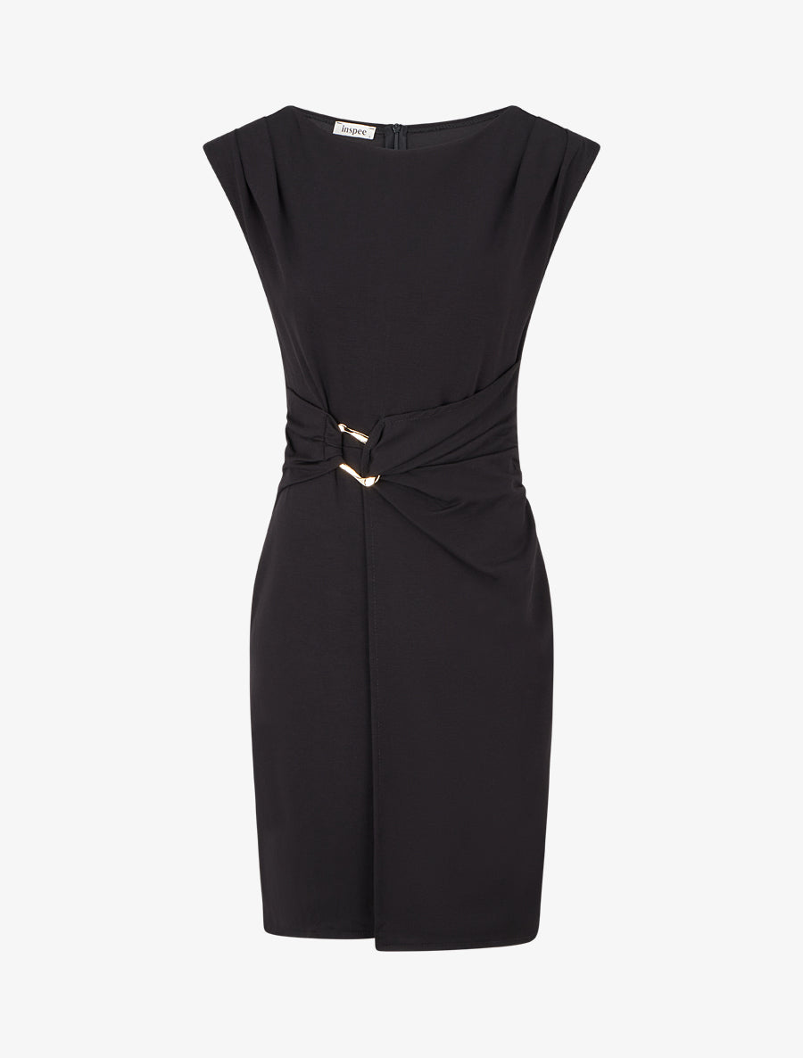 Robe droite unie à empiècement métallique - Noir - 1