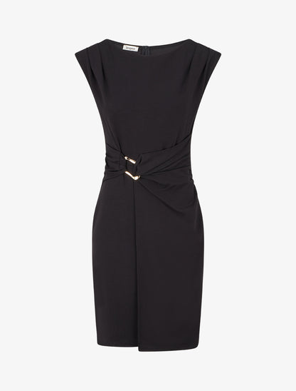 Robe droite unie à empiècement métallique - Noir - 1