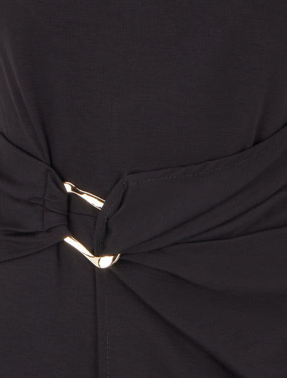 Robe droite unie à empiècement métallique - Noir - 3