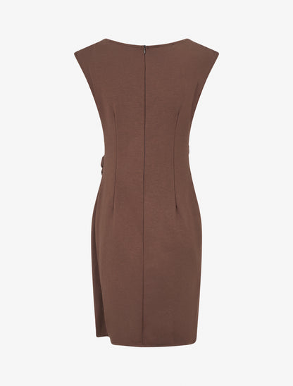 Robe droite unie à empiècement métallique - Marron - 2