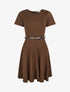 Robe patineuse unie à manches courtes - Marron - 1