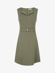 Robe unie à empiècement métallique - Kaki - 1