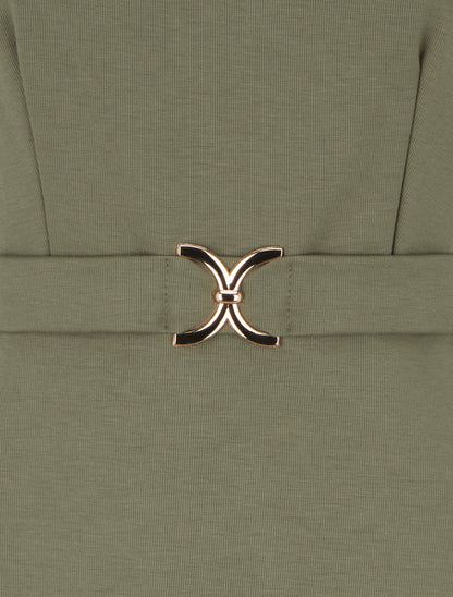 Robe unie à empiècement métallique - Kaki - 3