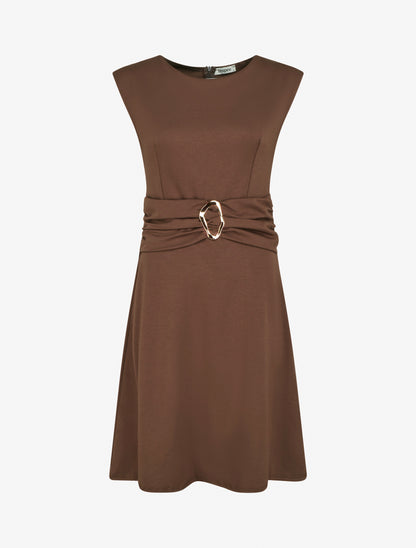 Robe evasée sans manches à boucle - Marron - 1
