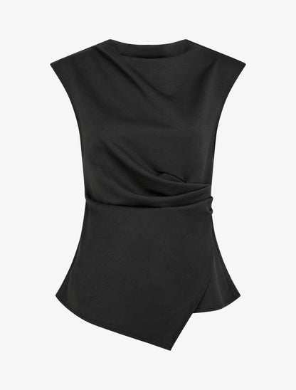 Top droit sans manches effet drapé - Noir - 1