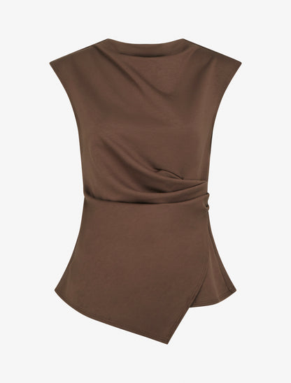 Top droit sans manches effet drapé - Marron - 1