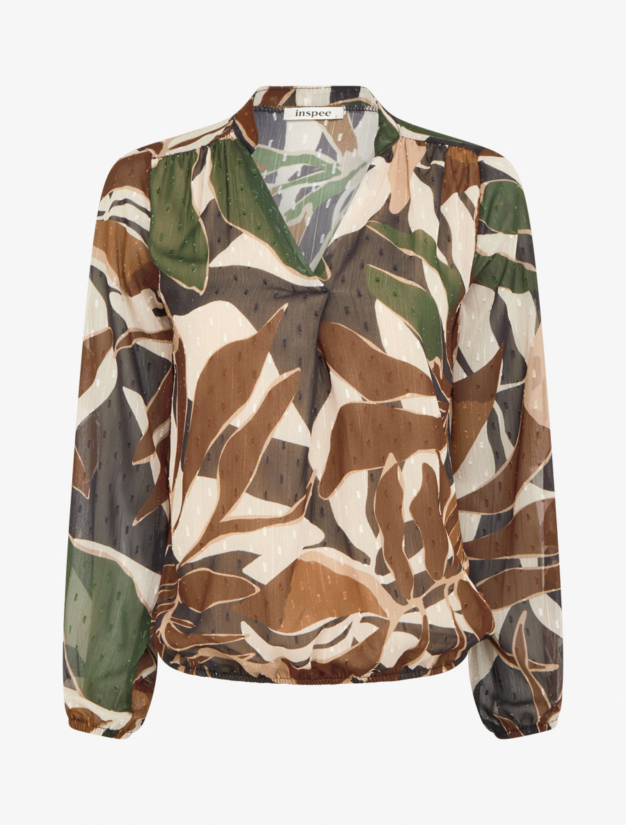 Top irisé en voile imprimé feuilles - Noir - 1