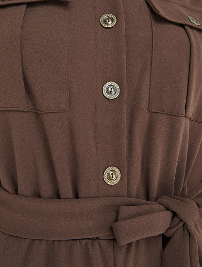 Combinaison unie à taille élastiquée - Marron - 3